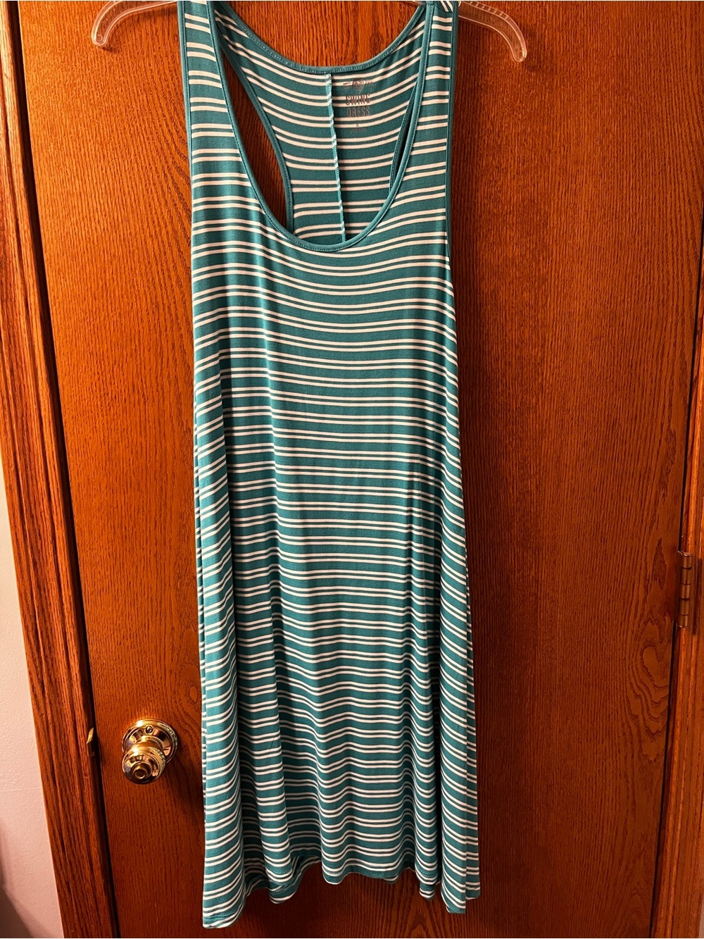 SO Teal and White Striped Racerback Maxi Dress